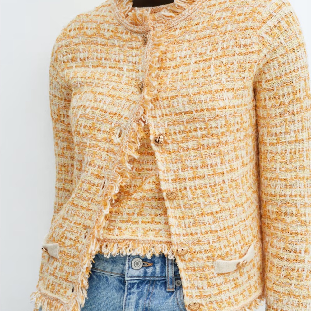 Mango Yellow Tweed Cardigan Sweater Set